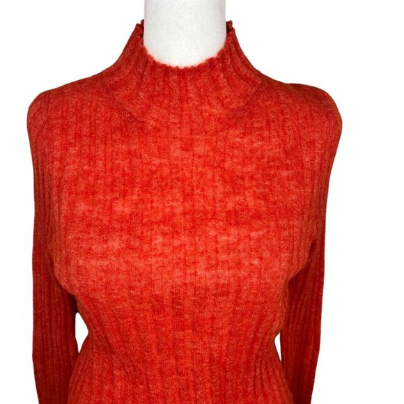 Madewell Womens Harry Sheer Ribbed Red Alpaca Long Sleeve Mockneck Sweater Small - Picture 12 of 14